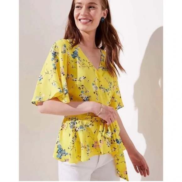 LOFT wrap yellow blouse - Picture 2 of 5